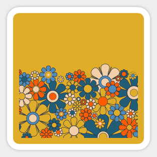 Retro Garden Flower Cuff Groovy Vintage Floral Mustard Yellow Blue Orange Sticker